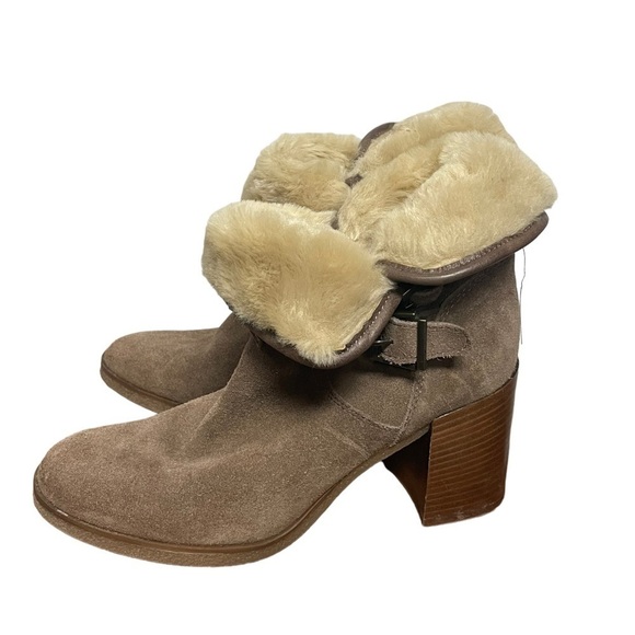 Kurt Geiger Tan Suede Double Buckle Heeled Boot With Shearling Lining, 9.5 - Picture 6 of 10